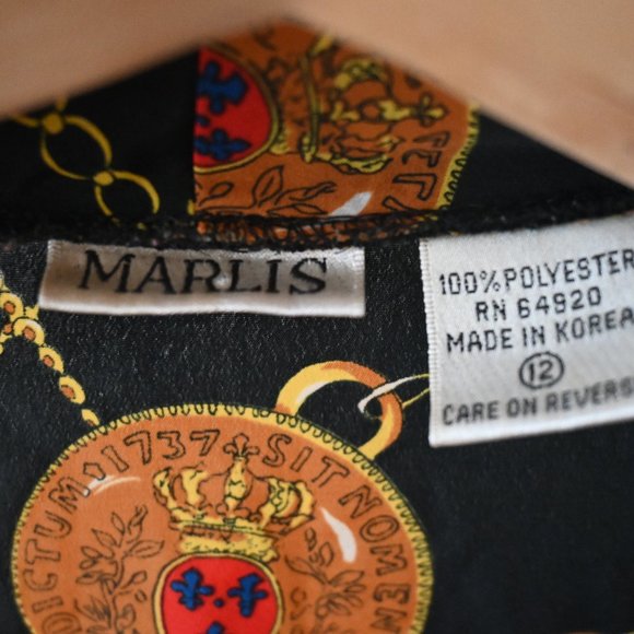 Vintage Marlis Secretary Blouse Black Retro Chain Print Pattern 12 - Picture 4 of 4
